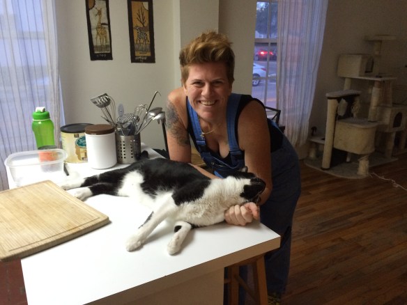 Miranda and one of the cats she looks after