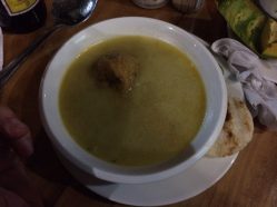 Fish soup. Not something i'd order...and the floating thing didn't do much to tempt me